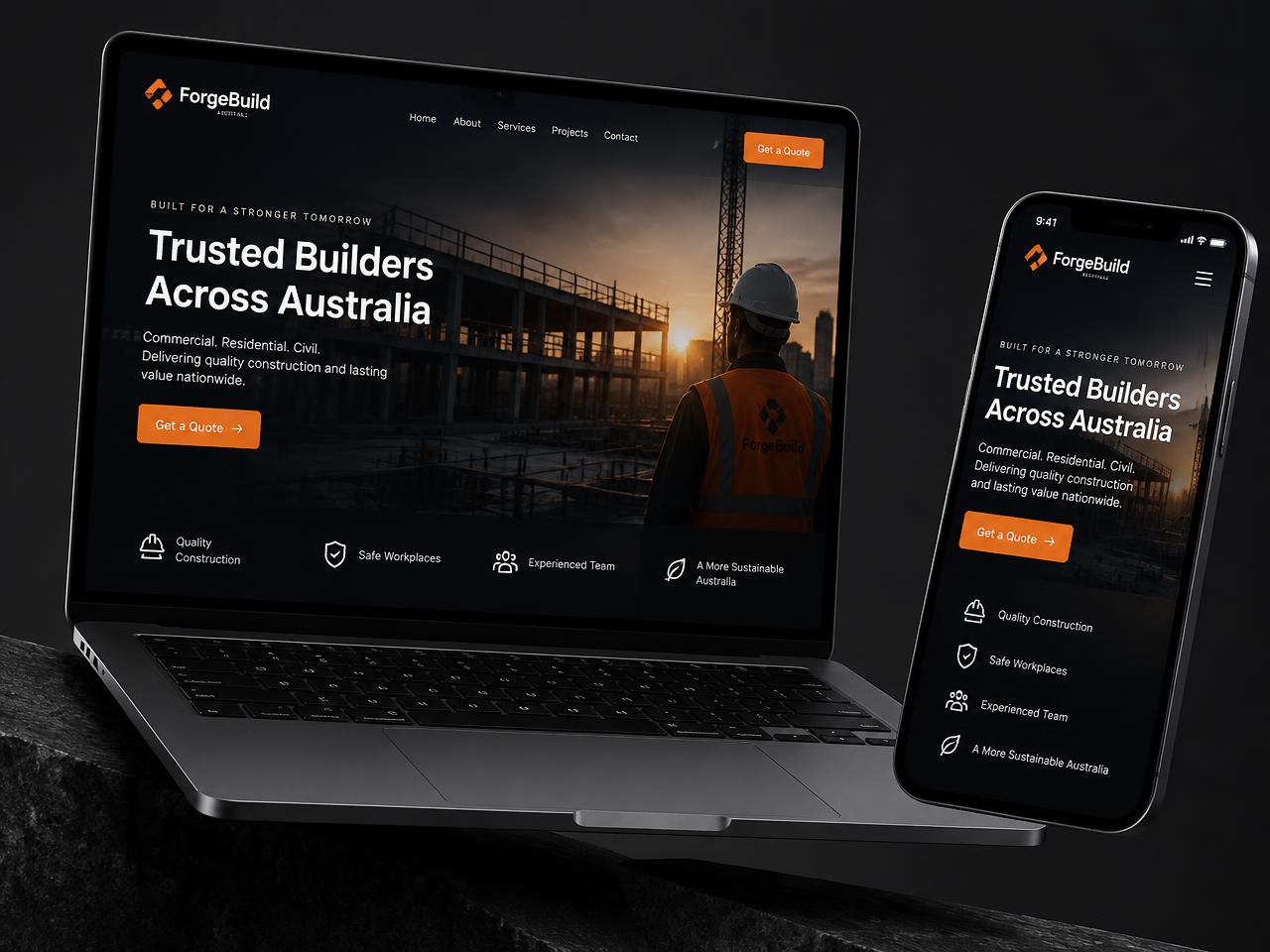 Laptop and phone showing a professional website built for an Australian trades business
